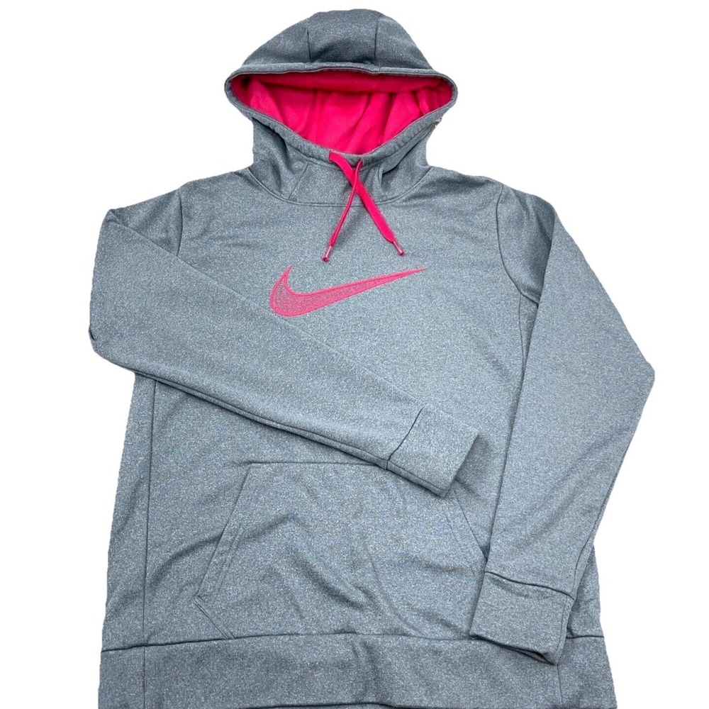 Nike Hoodie Women Medium Gray Pink Sweatshirt Sweater Dri Fit Performance Swoosh